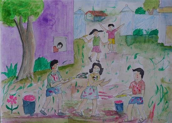 Enjoyment of color festival, painting by Vinod Coreti