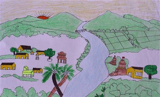 River scenery, painting by Tanushree Chaudhari