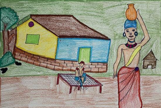 Life in tribe, painting by Rupali Bhoye