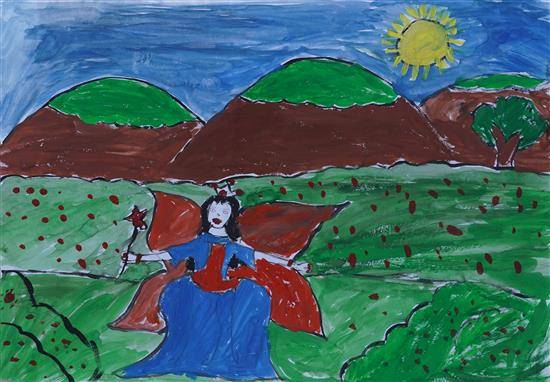 Painting  by Padma Belsare - Fairy in farm