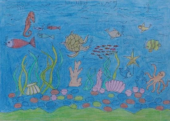 Aquatic's life, painting by Jayshree Pande