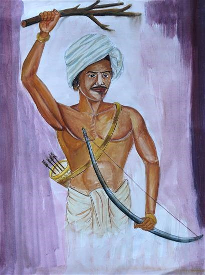 A tribal fighter, painting by Anand Meshram