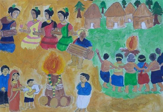 Holikotsav in different place, painting by Pankaj Bethekar