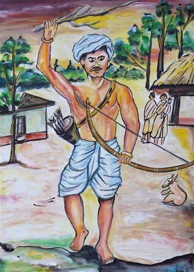 Revolutionary in tribal area, painting by Alisha Shaikh