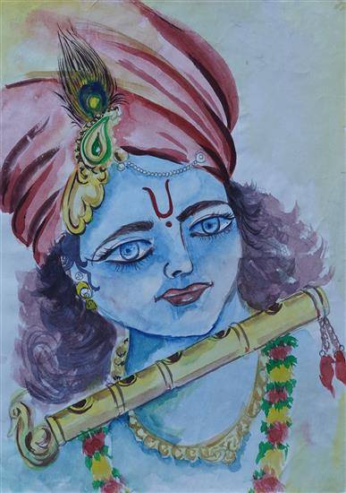 Painting  by Sandhya Madavi - The Bansuri player God