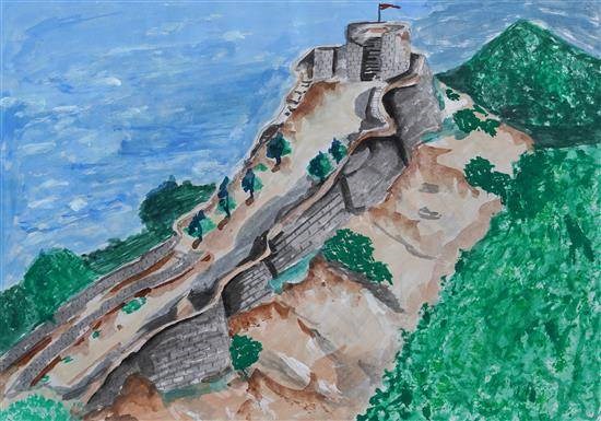 The fort, painting by Sandhya Madavi