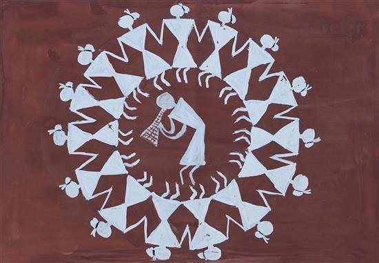 Instrument player in tribe, painting by Vanita Vare