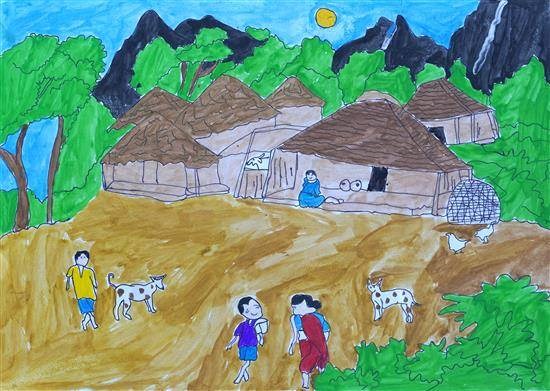 Happy life in village, painting by Gita Borhade