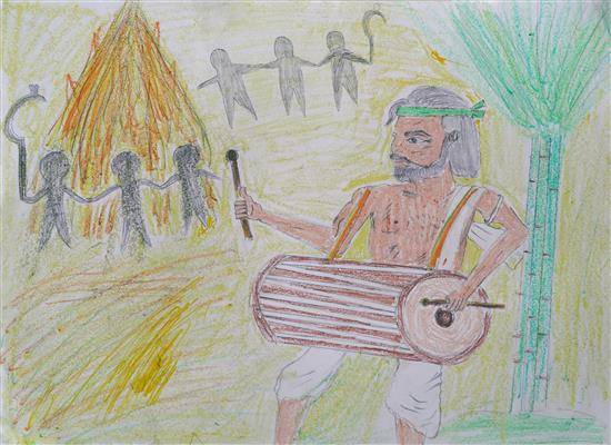Painting  by Dipali Pawara - A Drum player