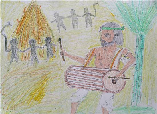 A Drum player, painting by Dipali Pawara