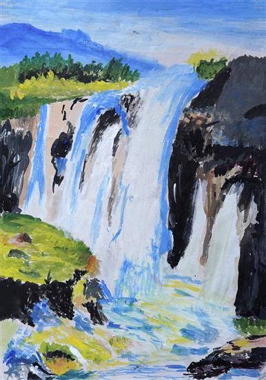 Waterfall, painting by Nilesh Mirake