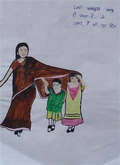 Caring mother, painting by Saloni Sidam