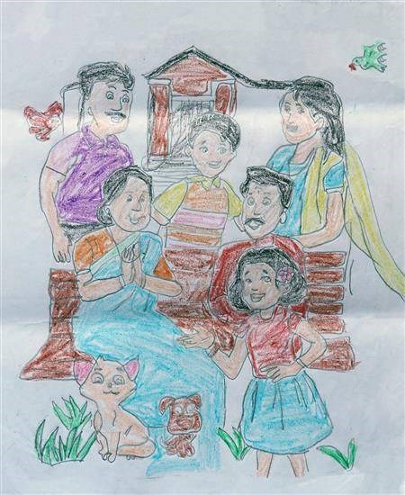 My happy family, painting by Shubhangi Yerval