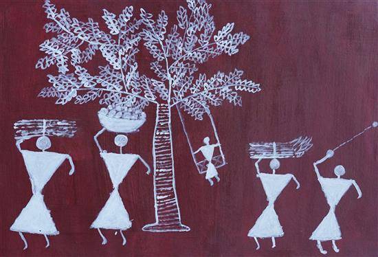Painting  by Durga Pawar - Workers in tribes