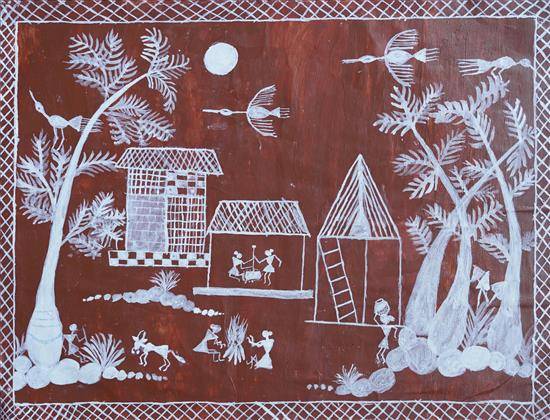 Painting  by Punam Dharukar - Scenery in tribal area