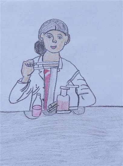 A Scientist studying expiriment, painting by Prachi Alam