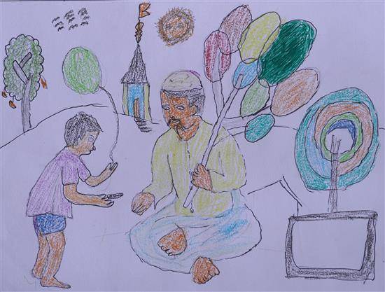 Painting  by Vishnu Phupate - Boy purchasing balloon