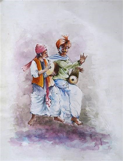 Traditional instrument player, painting by Samiksha Jhore