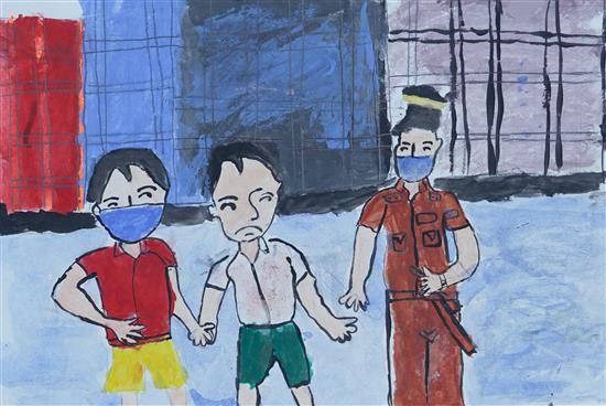 Use  mask. Cooperate to police, painting by Gauri Markad