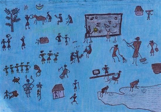 Tribal people, painting by Vanashree Hichami