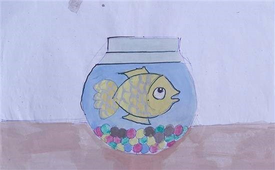 A yellow fish, painting by Tanuja Pusam