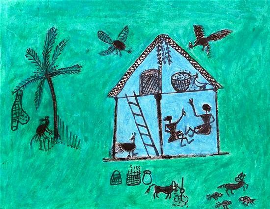 A tribal house, painting by Namrata Halami