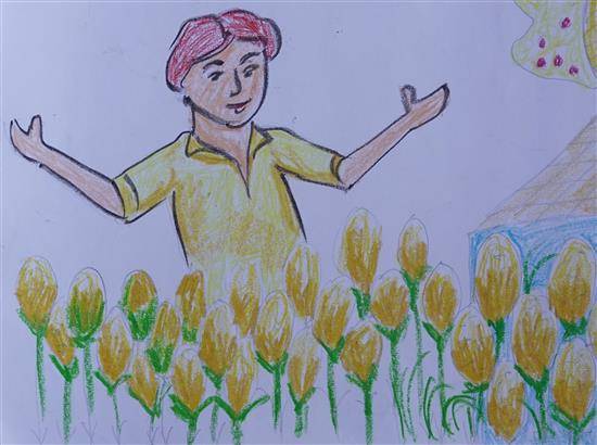 Painting  by Kiran Atlami - Happy farmer