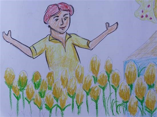 Happy farmer, painting by Kiran Atlami