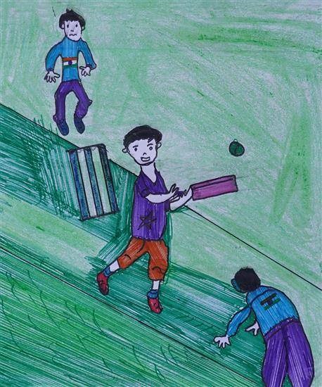 My favorite game is Cricket, painting by Manoj Mahaka