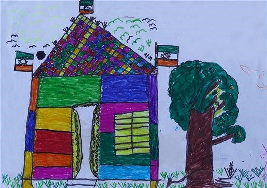 Colorful home, painting by Rajani Madavi