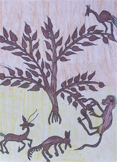Life in forest, painting by Ranju Kovase