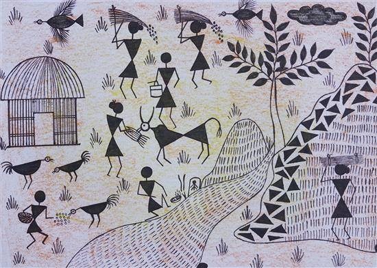 Tribal painting style, painting by Prachee Vangad