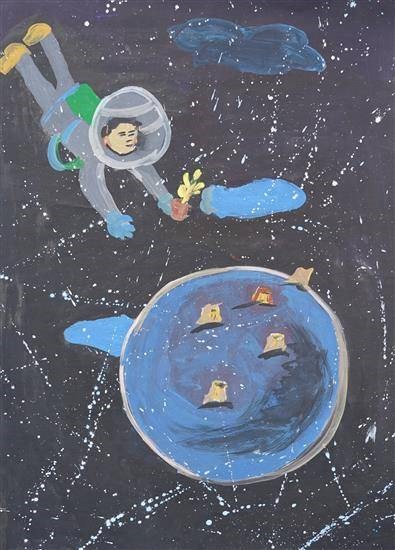 An Astronaut, painting by Pankaj Dhapashi