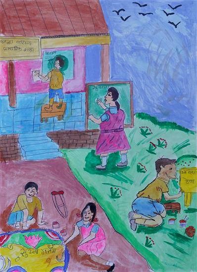 Preparation for School programme, painting by Premdas Gahala