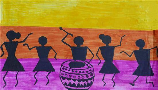 Painting  by Roshani Pawar - Fun of tribal people