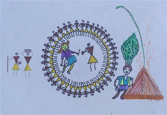 Tribal festival, painting by Nansing Ravtale
