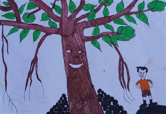 Chat between boy and tree, painting by Saurabh Hanumanta Khadake