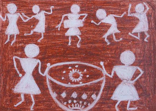 Painting  by Rupali Bhutambare - The Dancers and drum players