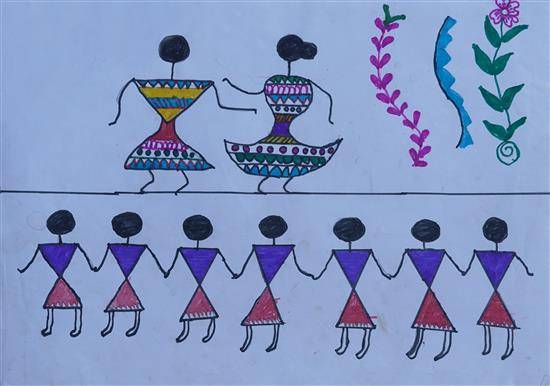 Painting  by Bhushan Bhangare - Dancers in tribal area
