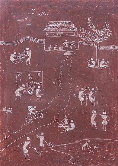Painting  by Charan Bhangare - The tribal education