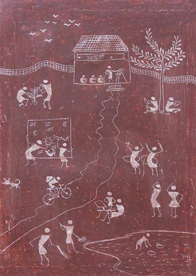 The tribal education, painting by Charan Bhangare