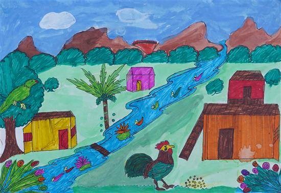 Beauty of my village, painting by Akshada Pawar