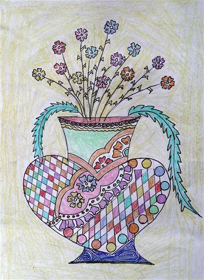 Painting  by Rohini Nivruttti Bhoye - A designed flower pot