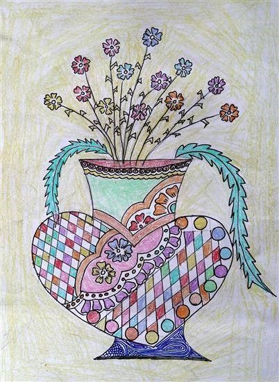 A designed flower pot, painting by Rohini Nivruttti Bhoye