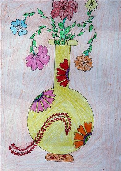 Climber plant in vessel, painting by Bhumika Khetri
