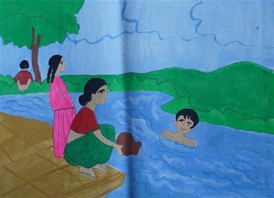 Do not misuse water, painting by Janabai Gohire