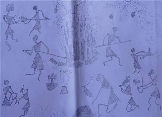 Painting  by Swati Ramse - Tribal festival celebration