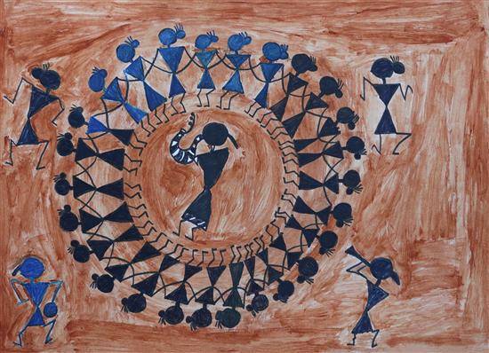 Painting  by Jyoti Bhasme - Tribal group dance