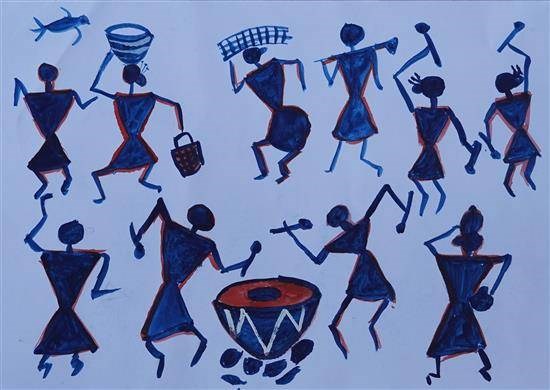 People in tribe, painting by Sharada Darode