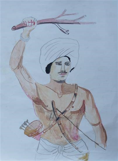 A tribal warrior's painting, painting by Malati Pawar